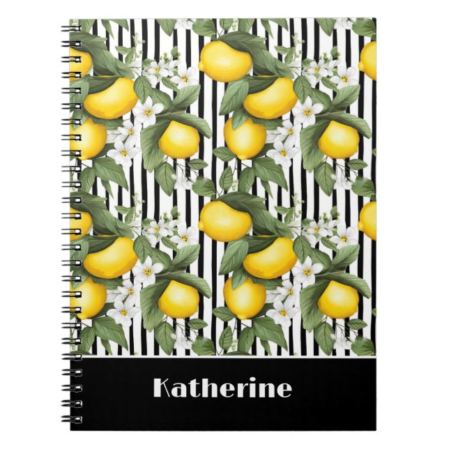 Custom Name Lemon Pattern Notebook Journal (Front)