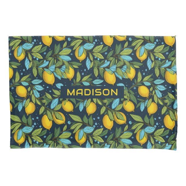 Custom Name Lemon Pattern Pillowcase (Front)