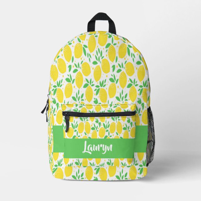 Custom name lemon pattern printed backpack (Front)