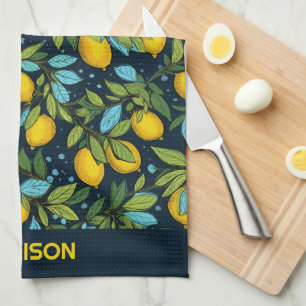 Custom Name Lemon Pattern Tea Towel