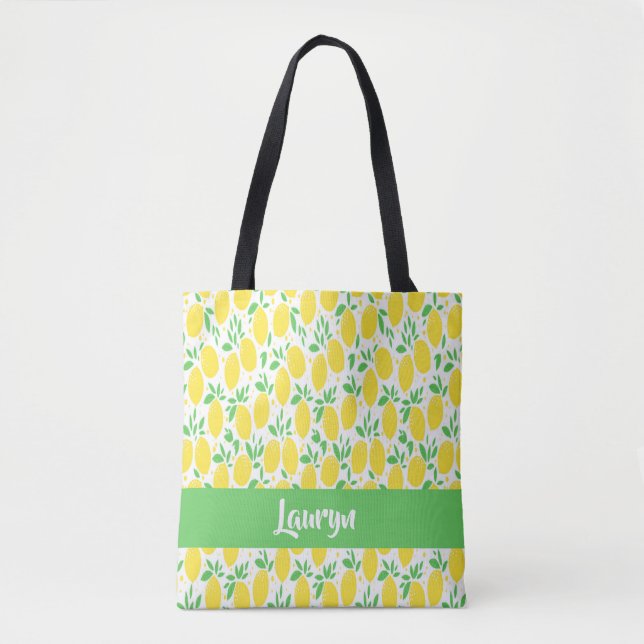 Custom name lemon pattern tote bag (Front)