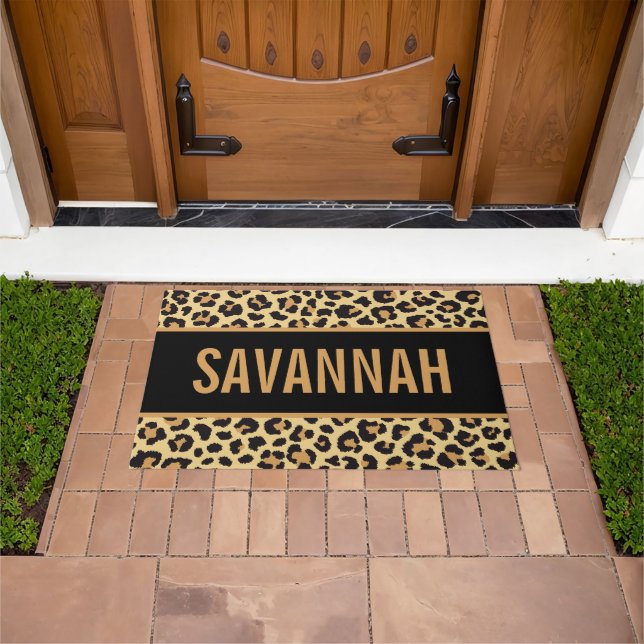 Custom Name Leopard Animal Print Pattern Classic Doormat (Outdoor)