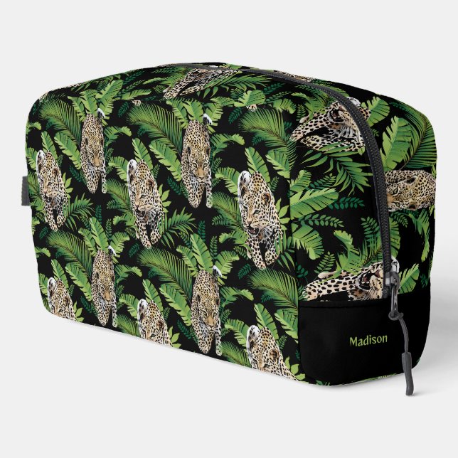 Custom Name Leopard Pattern Dopp Kit (Right Corner)