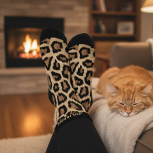Custom Name Leopard Print Crew Socks