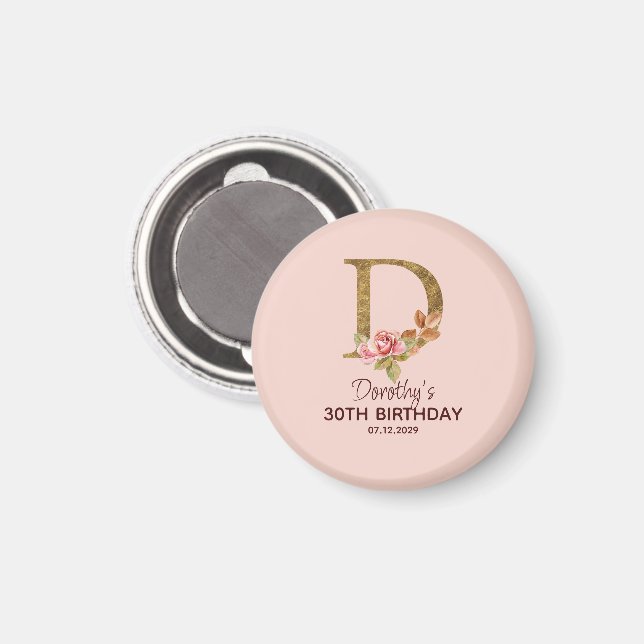 Custom Name Letter D Gold Blush Pink Roses Magnet (Front/Back)