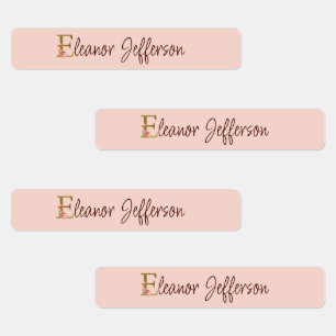 Custom Name Letter E Gold Foil Blush Pink Roses