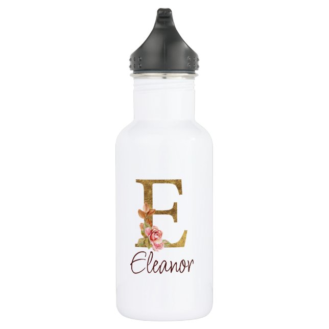 Custom Name Letter E Gold Foil Blush Pink Roses 532 Ml Water Bottle (Right)