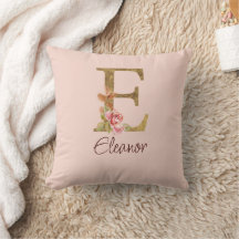 Custom Name Letter E Gold Foil Blush Pink Roses