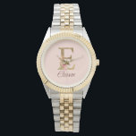 Custom Name Letter E Gold Foil Blush Pink Roses Watch<br><div class="desc">Custom Name Gold Foil Blush Pink Roses Letter E design features a charming floral monogram with radiant gold accents—perfect for soft feminine flair,  romantic occasions,  and personal name touches. Click 'Personalise' to add your name or someone special’s.</div>