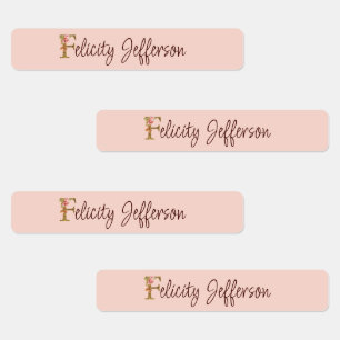 Custom Name Letter F Gold Foil Blush Pink Roses