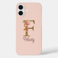 Custom Name Letter F Gold Foil Blush Pink Roses