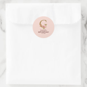 Custom Name Letter G Gold Blush Pink Roses Classic Round Sticker