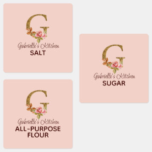Custom Name Letter G Gold Blush Pink Roses Pantry