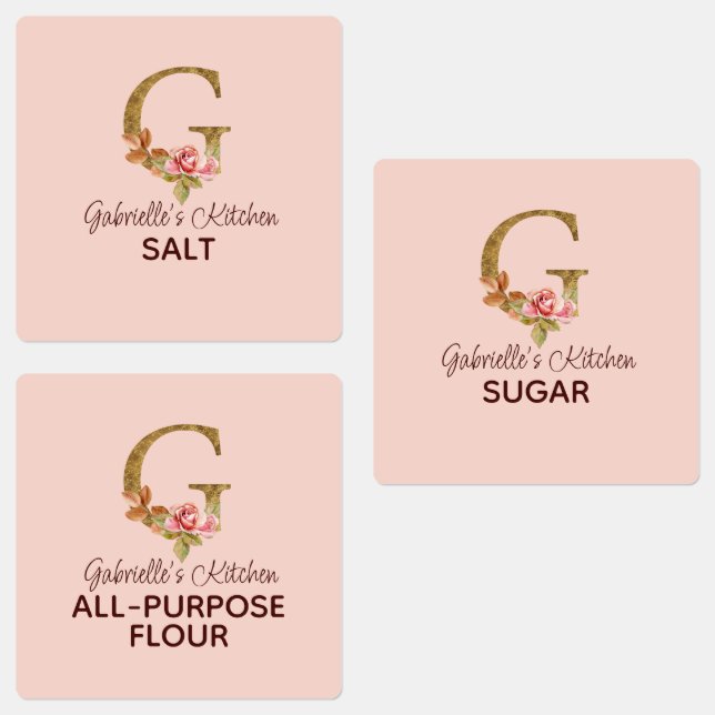 Custom Name Letter G Gold Blush Pink Roses Pantry (Group)