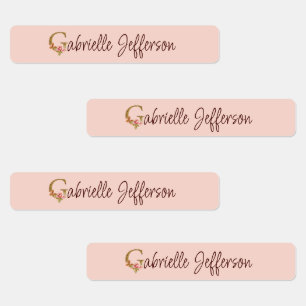 Custom Name Letter G Gold Foil Blush Pink Roses