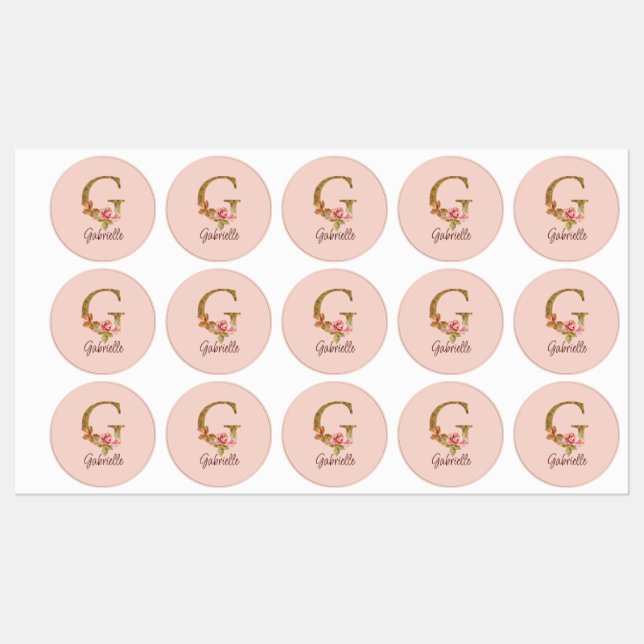 Custom Name Letter G Gold Foil Blush Pink Roses (Sheet)