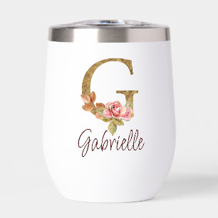 Custom Name Letter G Gold Foil Blush Pink Roses