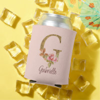 Custom Name Letter G Gold Foil Blush Pink Roses