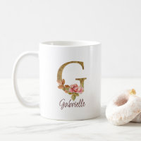 Custom Name Letter G Gold Foil Blush Pink Roses