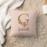 Custom Name Letter G Gold Foil Blush Pink Roses