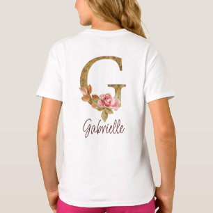 Custom Name Letter G Gold Foil Blush Pink Roses T-Shirt