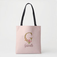 Custom Name Letter G Gold Foil Blush Pink Roses