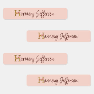 Custom Name Letter H Gold Foil Blush Pink Roses