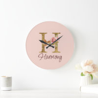 Custom Name Letter H Gold Foil Blush Pink Roses