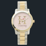 Custom Name Letter H Gold Foil Blush Pink Roses Watch<br><div class="desc">Custom Name Letter H Gold Foil Blush Pink Roses design showcases a romantic floral monogram with a soft golden glow—ideal for elegant name personalisation,  heartfelt occasions,  and feminine flair. Click 'Personalise' to add your name or a loved one’s.</div>
