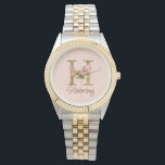 Custom Name Letter H Gold Foil Blush Pink Roses Watch<br><div class="desc">Custom Name Letter H Gold Foil Blush Pink Roses design showcases a romantic floral monogram with a soft golden glow—ideal for elegant name personalisation,  heartfelt occasions,  and feminine flair. Click 'Personalise' to add your name or a loved one’s.</div>