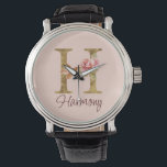 Custom Name Letter H Gold Foil Blush Pink Roses Watch<br><div class="desc">Custom Name Letter H Gold Foil Blush Pink Roses design showcases a romantic floral monogram with a soft golden glow—ideal for elegant name personalisation,  heartfelt occasions,  and feminine flair. Click 'Personalise' to add your name or a loved one’s.</div>