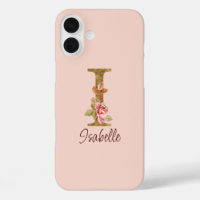 Custom Name Letter I Gold Foil Blush Pink Roses
