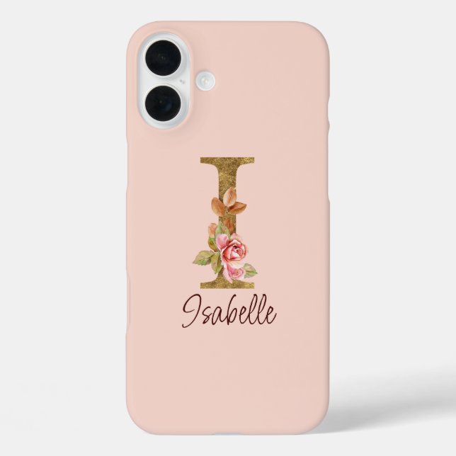 Custom Name Letter I Gold Foil Blush Pink Roses Case-Mate iPhone Case (Back)