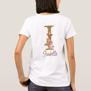Custom Name Letter I Gold Foil Blush Pink Roses T-Shirt