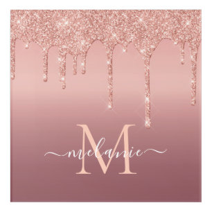 Custom Name Letter Rose Gold Glitter Acrylic Print