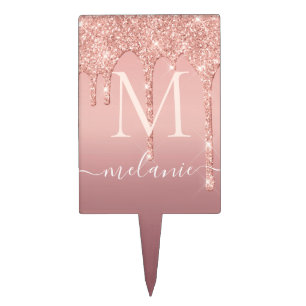 Custom Name Letter Rose Gold Glitter Cake Topper