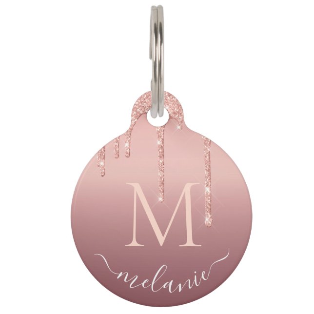 Custom Name Letter Rose Gold Pet ID Tag (Front)