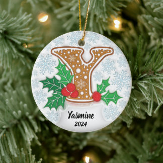 Custom Name Letter Y Monogram Ceramic Tree Decoration