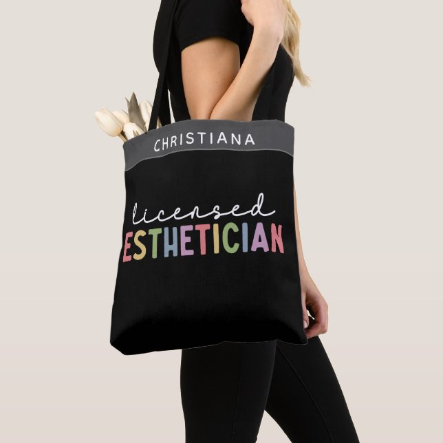 Custom Name Licensed Aesthetician Cosmetologist Tote Bag (Close Up)