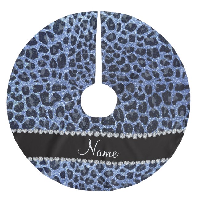 Custom name light blue glitter leopard print brushed polyester tree skirt (Front)