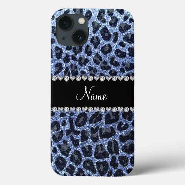 Custom name light blue glitter leopard print Case-Mate iPhone case (Back)