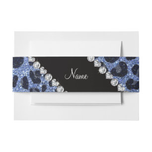 Custom name light blue glitter leopard print invitation belly band