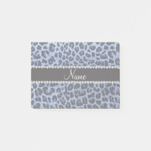 Custom name light blue glitter leopard print post-it notes