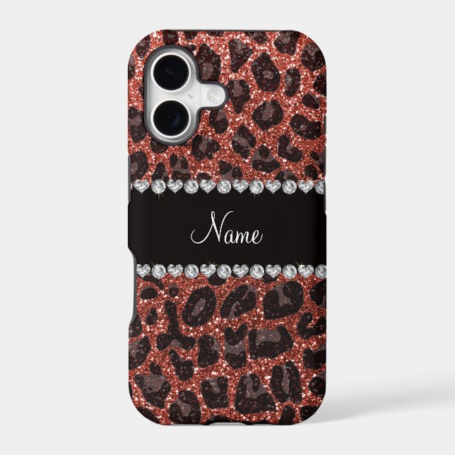 Custom name light orange glitter leopard print (Back)
