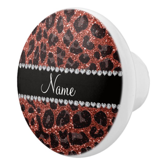 Custom name light orange glitter leopard print ceramic knob (Right)