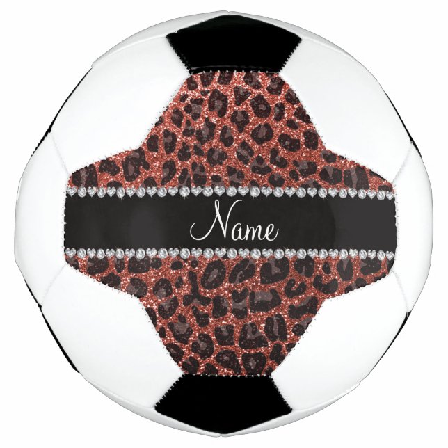 Custom name light orange glitter leopard print football (Front)
