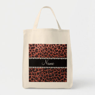 Custom name light orange glitter leopard print tote bag