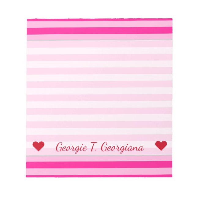 Custom Name + Light Pink & Deep Pink Stripes Notepad (Front)