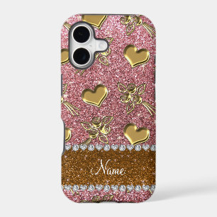 Custom name light pink glitter gold roses hearts