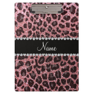Custom name light pink glitter leopard print clipboard